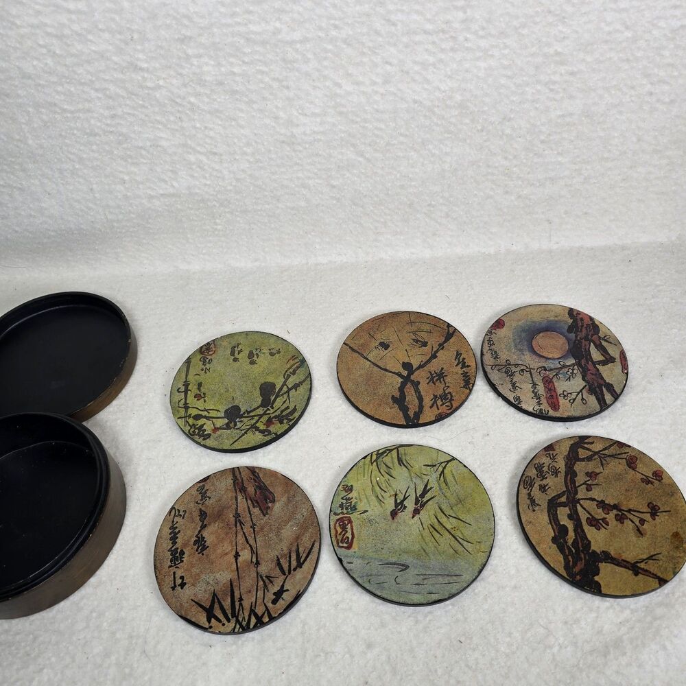 Pier 1 Traditional Chinese Design Set Of 6 Lacquered Plywood Coasters